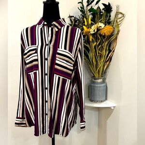 Chico’s Striped Button Down Long Sleeve Women's Top size 12-14